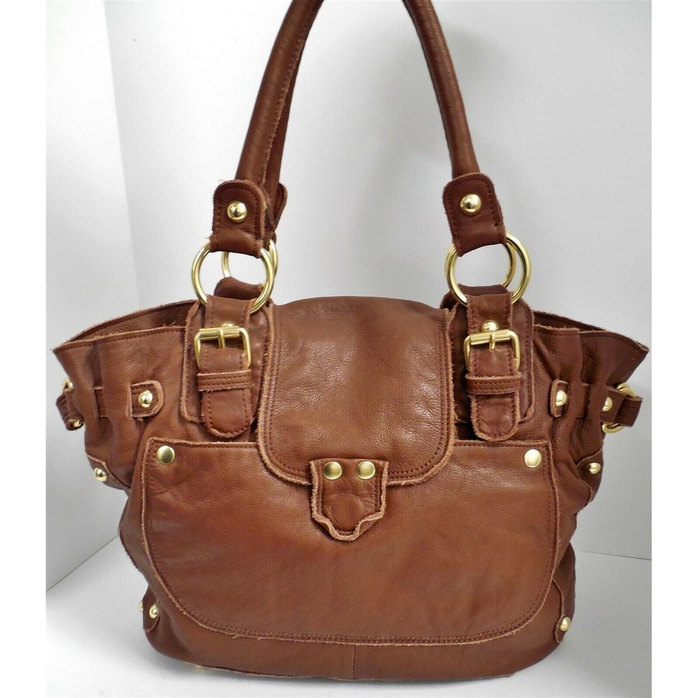 Linea‎ Pelle Soft Brown Leather Studded Tote Bag